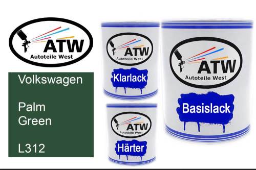 Volkswagen, Palm Green, L312: 1L Lackdose + 1L Klarlack + 500ml Härter - Set, von ATW Autoteile West.